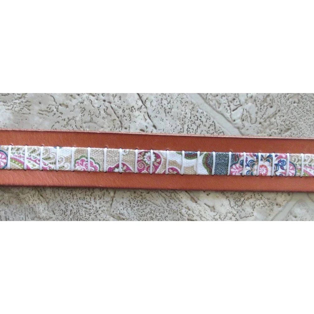 Fossil Leather Belt 40 in Multicolor Boho Festival Floral Flowers